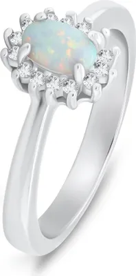 Produktbild von Eleganter Silberring mit Opal und Zirkonen RI106W - Schaltung: 58 mm