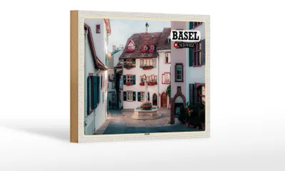 Produktbild von Holzschild Reise Basel Schweiz Altstadt 18x12 cm Geschenk Dekoration