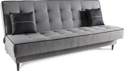 Produktbild von BETTSO BONO graues Schlafsofa mit Schlaffunktion und schwarzen Zierkissen