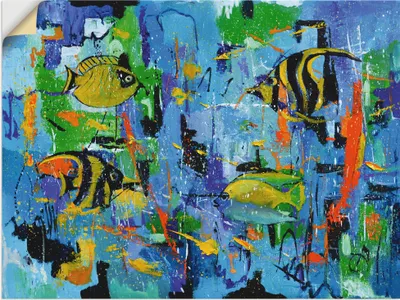 Produktbild von ARTland Wandbild, selbstklebend Abstrakt Fische Blau Größe: 120x90 cm