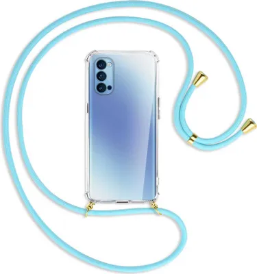 Produktbild von Handykette Backcover-Schutzhülle mit Band (Metall goldfarben) für Oppo Reno5 4G/5G - himmelblau
