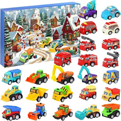 Produktbild von Adventskalender Auto 2025, 24 Überraschungen, Fahrzeuge und Baufahrzeuge, für Kinder 3-9 Jahre