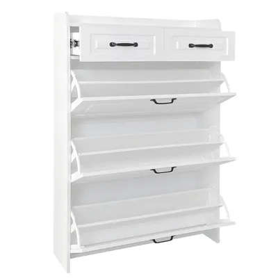 Produktbild von Flieks Schuhschrank Schuhkipper mit 2 Schubladen, Schuhkommode Flurkommode Schuhablage Schmal, Schuhregal mit 3 Klappbaren Schuhregalen, Weiß, 125cm