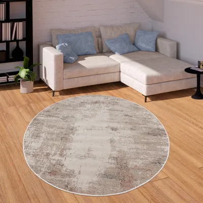 Produktbild von Outdoor Teppich Balkon Terrasse Vintage Küchenteppich Muster Abstrakt Beige Blau Grösse 160 cm Rund