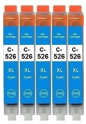 Image de 5 cartouches d'encre compatibles avec Canon CLI-526 Cyan pour Pixma IP4850, IP4950, IX6550, MG5140, MG5150, MG5240, MG5250, MG5340, MG5350, MG6150...