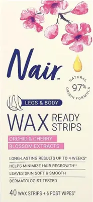 Obrázek produktu pro Nair | Voskové pásky - 40 kusů - Orchidej a třešeň - Pro 2 týdny hladké pokožky - nohy a tělo