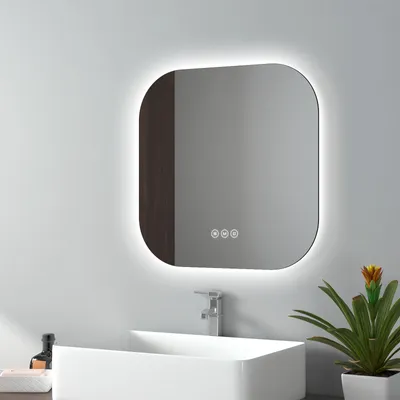 Produktbild von EMKE LED koupelnové zrcadlo 50 x 50 cm koupelnové zrcadlo bez mlhy, koupelnové zrcadlo se 3 barvami světla a dotykovým spínačem, stmívatelné nástěnné zrcadlo s paměťovou funkcí