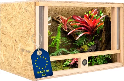 Produktbild von ITA Holz Terrarium 80х50х50 cm mit Frontbelüftung & Integriertem Hygrometer - Holzterrarium aus OSB-3 Platten - Terrarien für Reptilien, Schlangen, Amphibien - EU Produkt,
