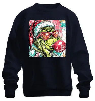 Produktbild von Grinch Weihnachten Santa Hat Sonnenbrille Kaugummi Pop Art Sweatshirt Pullover, Navy, XXL