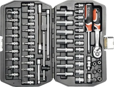Obrázek produktu pro Yato YT-14501, Sada nástrčných hlavic na ráčnu, 56 kusů, Chrom, Chrom Vanadová ocel, 1,85 kg