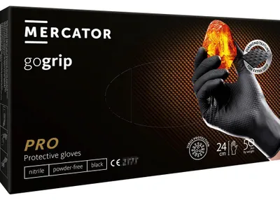 Immagine prodotto di Set-kit guanti monouso in nitrile, extra resistenti, no polvere, no lattice, per meccanici, tatuatori, ristorazione, da lavoro, professionali, neri taglia XL, Premium Mercator GoGrip,50 pezzi