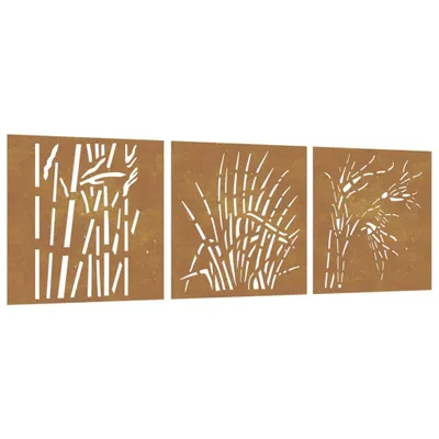 Produktbild von vidaXL 3-tlg. Garten-Wanddeko 55x55 cm Cortenstahl Gras-Design
