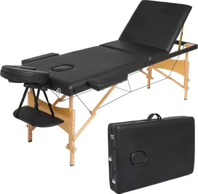Produktbild von Mondeer 3 Zonen Massageliege mit Holzfüßen Mobile Massagetisch 198x60 cm bis 250kg Schwarz