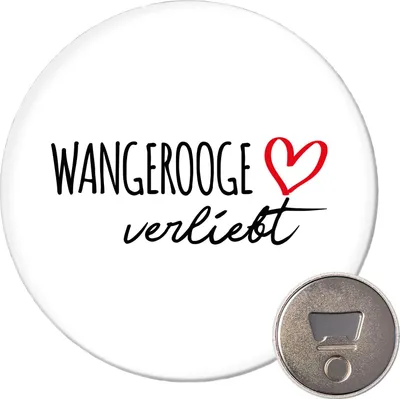 Produktbild von Huuraa Magnet Wangerooge verliebt 59mm Kühlschrankmagnet rund Flaschenöffner Geschenkidee