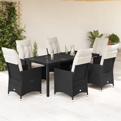 Produktbild von Design Gartenmöbel Set Balkonmöbel-Set 7-tlg. Garten-Essgruppe mit Kissen Schwarz Poly Rattan - Gartenmöbelgarnituren 2025 Neu2973890 4parcel