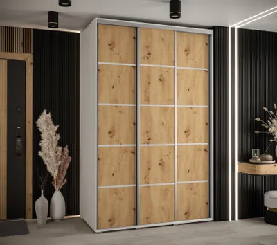Produktbild von Kleiderschrank ASIRI 4 - 160/45 cm, Weiß / Artisan-Eiche / Silber