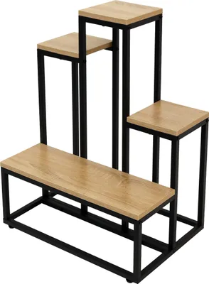 Produktbild von Metallischer, mehrstöckiger Blumenständer für 6 Pflanzen, rustikale Eiche