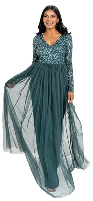 Produktbild von Maya Deluxe Damen Women's Dress Long Sleeve for Wedding Guest V Neck High Empire