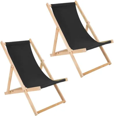 Immagine prodotto di Set di 2 sedie a sdraio pieghevoli in legno nero - sedia a sdraio pieghevole, sedia a sdraio da spiaggia, sedia a sdraio in legno, sedia a sdraio da giardino
