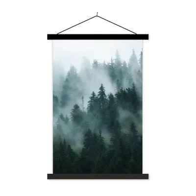 Produktbild von MuchoWow® Textilposter Nebel - Bäume - Wald 40x60 cm mit schwarzem Rahmen - Wanddekorationen
