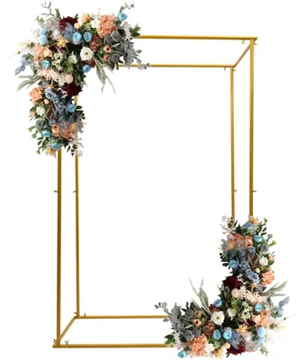 Imagen del producto de Arco de boda metálico geométrico, 184 cm de alto, color dorado, acero, diseño cuadrado, ideal para decoración de bodas y fiestas