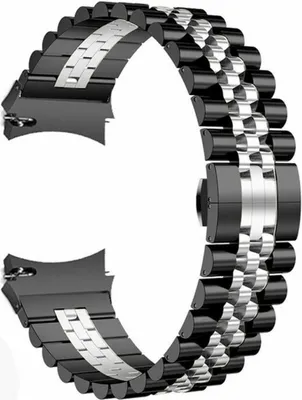 Produktbild von Strap-it Stahlarmband Jubilee - Kompatibel mit Samsung Galaxy Watch 5 Armband 40mm Ersatzarmband Edelstahl - Faltschließe - Hochwertiges Material - für Samsung Galaxy Armband Schwarz / Silber