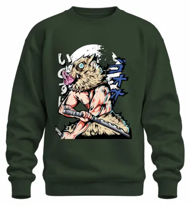 Productafbeelding van Ebermaske Samurai Zwaard Anime Krieger Gespierd Manga Trui, Flesgroen, Maat S