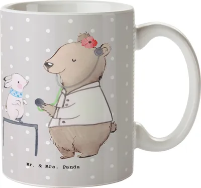 Produktbild von Mr. & Mrs. Panda Kakaotasse Tierheilpraktikerin Herz - Grau Pastell - Geschenk, Teetasse, Kaffeebecher, Becher, Pott, Kaffeetasse, Tasse