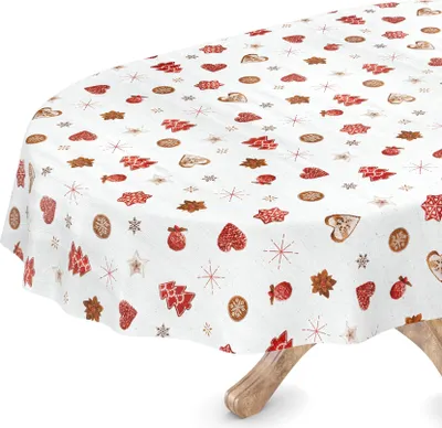 Produktbild von Tischdecke Wachstuch Weihnachten Weiß Robust Wasserabweisend Oval Breite 140 cm Länge 300 cm