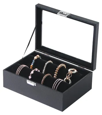 Image de Boîte de rangement pour bracelets, organiseur de bracelets avec couvercle transparent, pour bracelets, montres, bijoux, boîte de présentation pour femmes et filles (noire)