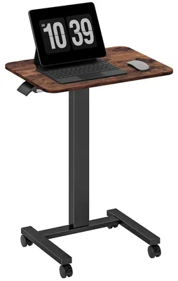 Produktbild von Stehpult Stehtisch, Laptoptisch, höhenverstellbar, 4 Rollen, 65 cm x 48 cm x 108 cm, Braun + Schwarz