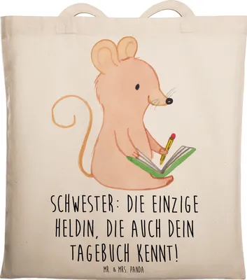 Produktbild von Mr. & Mrs. Panda Stoffbeutel Schwester Heldin - Transparent - Geschenk, Schultasche, Jubiläen, Schwesterbeziehung, Weihnachten, beste Freundin, Tote Bag, Geschwisterliebe