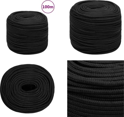 Produktbild von vidaXL Bootsseil Schwarz 8 mm 100 m Polypropylen - Bootsseil - Bootsseile - Geflochtenes Bootsseil - Ankerleine