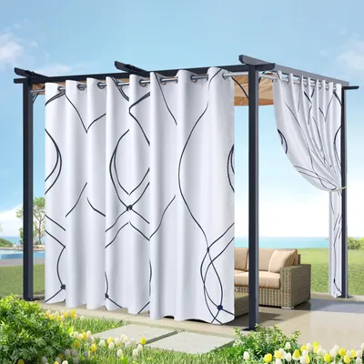 Produktbild von Outdoor Vorhang B254XH274cm Extra Breit Gestreift Gardinen mit Ösen,Wetterfest Outdoor-Verdunklungs Vorhänge 1 Stück für Garten Terrasse Pavillon Veranda Balkon Outdoor Deko