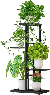 Obrázek produktu pro Schodiště na květiny Stojan na květiny se 4 kovovými policemi Stojan na květiny Schodiště na rostliny 43x 22x82 cm, tmavě šedá barva