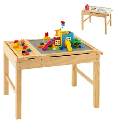 2-in-1 Kindertafel mit umkehrbarer Tischplatte, Kiefernholz, natur