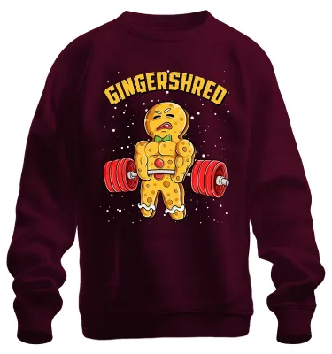 Immagine prodotto di Gingershred Bodybuilder Lebkuchenfigur Fitness Weihnachtstraining Unisex Felpa Pullover, Borgogna, M