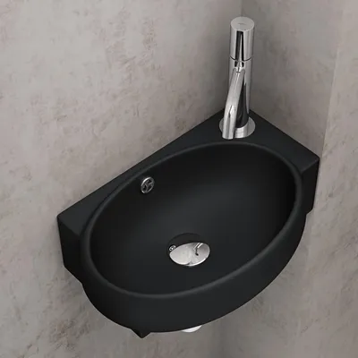 Produktbild von doporro Waschbecken Gäste-WC Aufsatzwaschbecken Hängewaschbecken für Gäste-WC 42x28x15cm Keramik Waschbecken Handwaschbecken in schwarz Brüssel001L