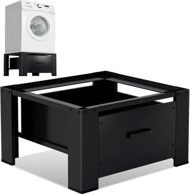 Produktbild von TolleTour Waschmaschinen-Untergestell mit Schublade 62.5x54.5x32.5cm Schwarz Stahl Waschmaschinen-Sockel Trockner Sockel Podest