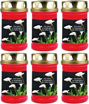 Produktbild von Grabkerze Rot 6er Pack, Brenndauer: 48 Stunden ( je Kerze ), Motiv: Calla 2
