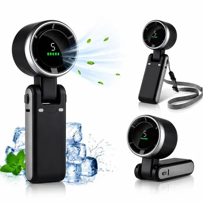 Produktbild von Turbo-Handventilator,Tragbarer Ventilator mit 5 Windstufen,LED-Display,4000mAh Akku,Mini Kühlventilator 180° Faltbarer,Type C,Leise