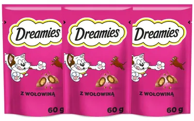 Produktbild von Dreamies 3x60g Leckerlis für Katzen mit cremiger Füllung Rind