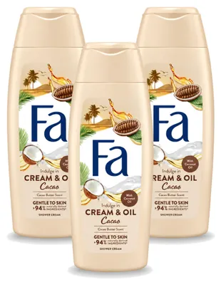 Obrázok produktu pre 3 kusy sprchového gélu Fa Cream & Oil Cacao s kakaovým maslom a kokosovým olejom, 250 ml - výhodný balík