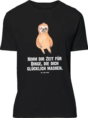Produktbild von Mr. & Mrs. Panda Größe L T-Shirt Faultier Zufrieden - Schwarz - Geschenk, Frieden, mit Spruch, Glück, Shirt, Glücklich, Tshirt