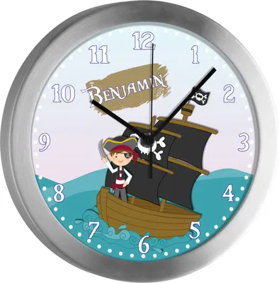 Produktbild von Kinderzimmer Funkwanduhr, Funkuhr Wanduhr Kinder, Pirat 25 cm