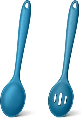 Image de Lot de cuillères de cuisine en silicone, résistantes à la chaleur, bleues, lavables au lave-vaisselle