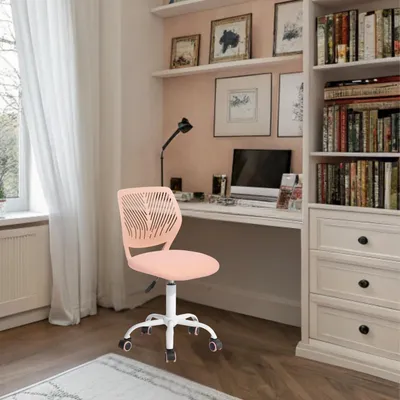 Bürostuhl für Teenager, höhenverstellbar, armlos, rosa, 40x44x87 cm