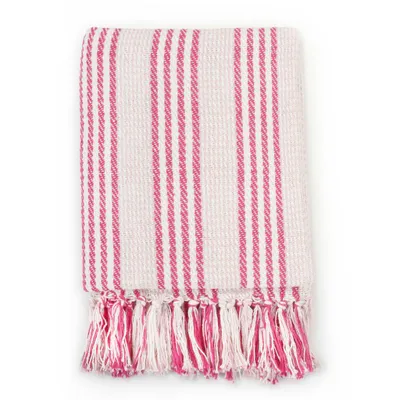 Image de vidaXL Jeté de lit coton rayé 220x250 cm rose et blanc