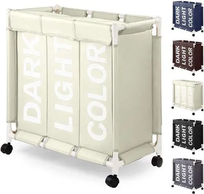 Immagine prodotto di Lavasciuga con ruote, 90 litri, 3 scomparti, tessuto Oxford, beige, con coperchio