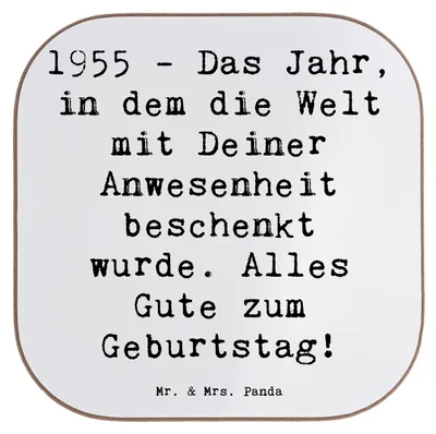 Produktbild von Mr. & Mrs. Panda Untersetzer für Gläser Spruch 1955 Geburtstag - Weiß - Geschenk, Glas, Alter, Geburtstagsgeschenk, Erinnerungen, Holzuntersetzer, Happy Birthday, Coaster
